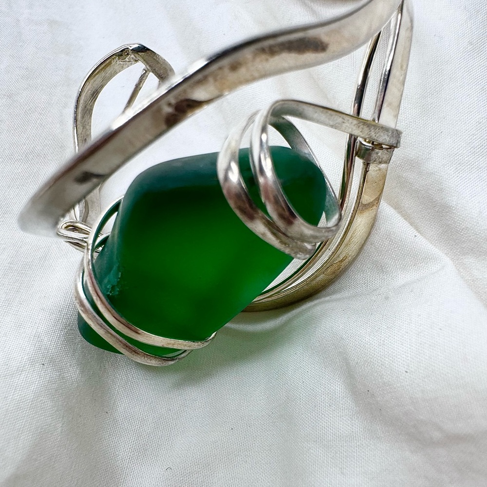 Sea Glass Sterling Silver Cuff Bracelet - Picture 5 of 10